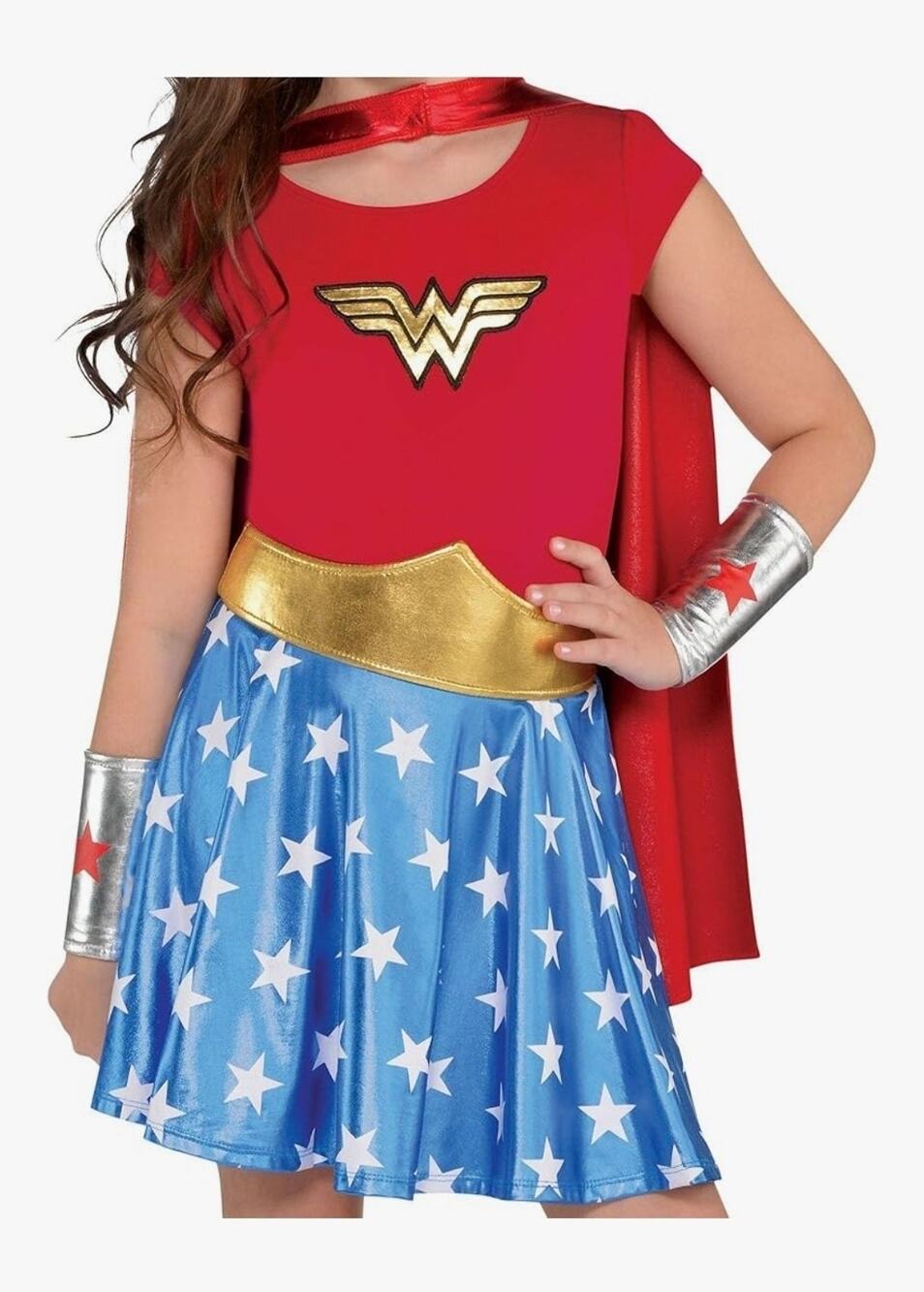 DC Wonder Woman Girl, Size Child Large 12-14, Halloween Costume Dress, Cape